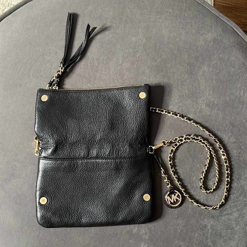 Michael Kors Leather Foldover Crossbody Purse - Black - Picture 4 of 5